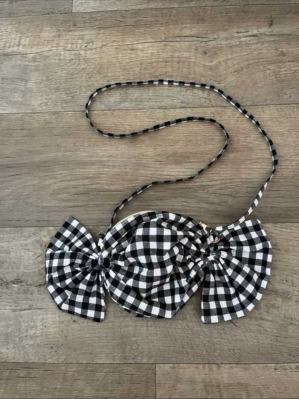 Cute Black and White Gingham Bow Candy-Shape Crossbody Bag